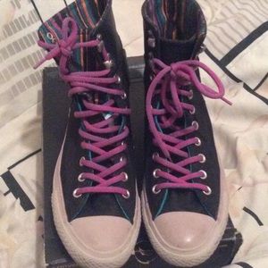 Black high top army style converse shoes